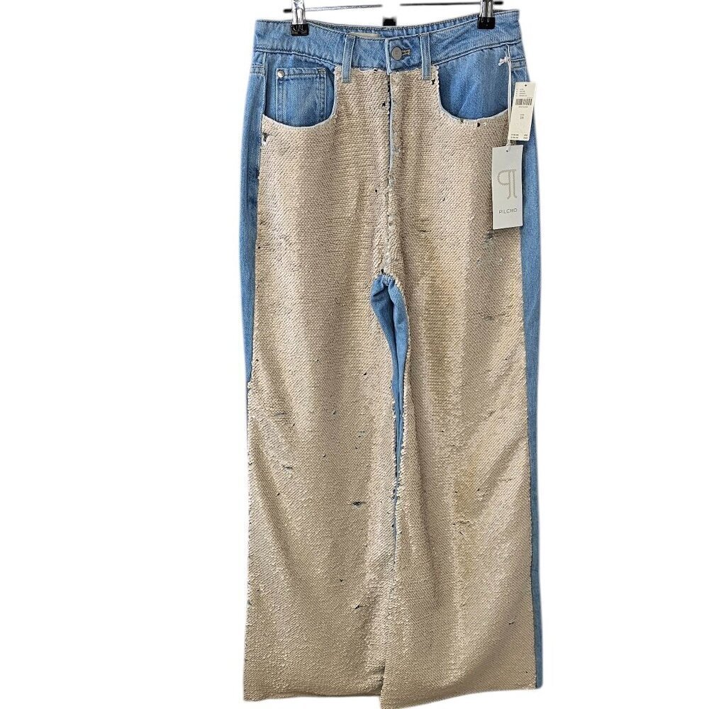Anthropologie Pilcro Sequin Front High Rise Flare Leg Skater Jeans, Size 28, NWT